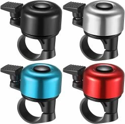 Woosien 4 Pack Bike Bells, Mountain Bike Handlebars Bike Bells Loud Crisp Clear Aluminium Bike Bells Road Bike Ring Bells Adult Kids Boys Girls