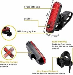 Nw 1776 Shxx Super Bright Usb Rechargeable Bike Tail Light, 4 Modes D’éclairage, Facile à Installer, Convient Aux Hommes Femmes Enfants Road Mountain Bike Xq-zxc37
